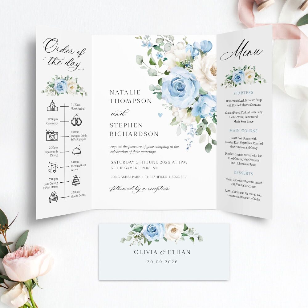Blue Roses Wedding Invitation Sample