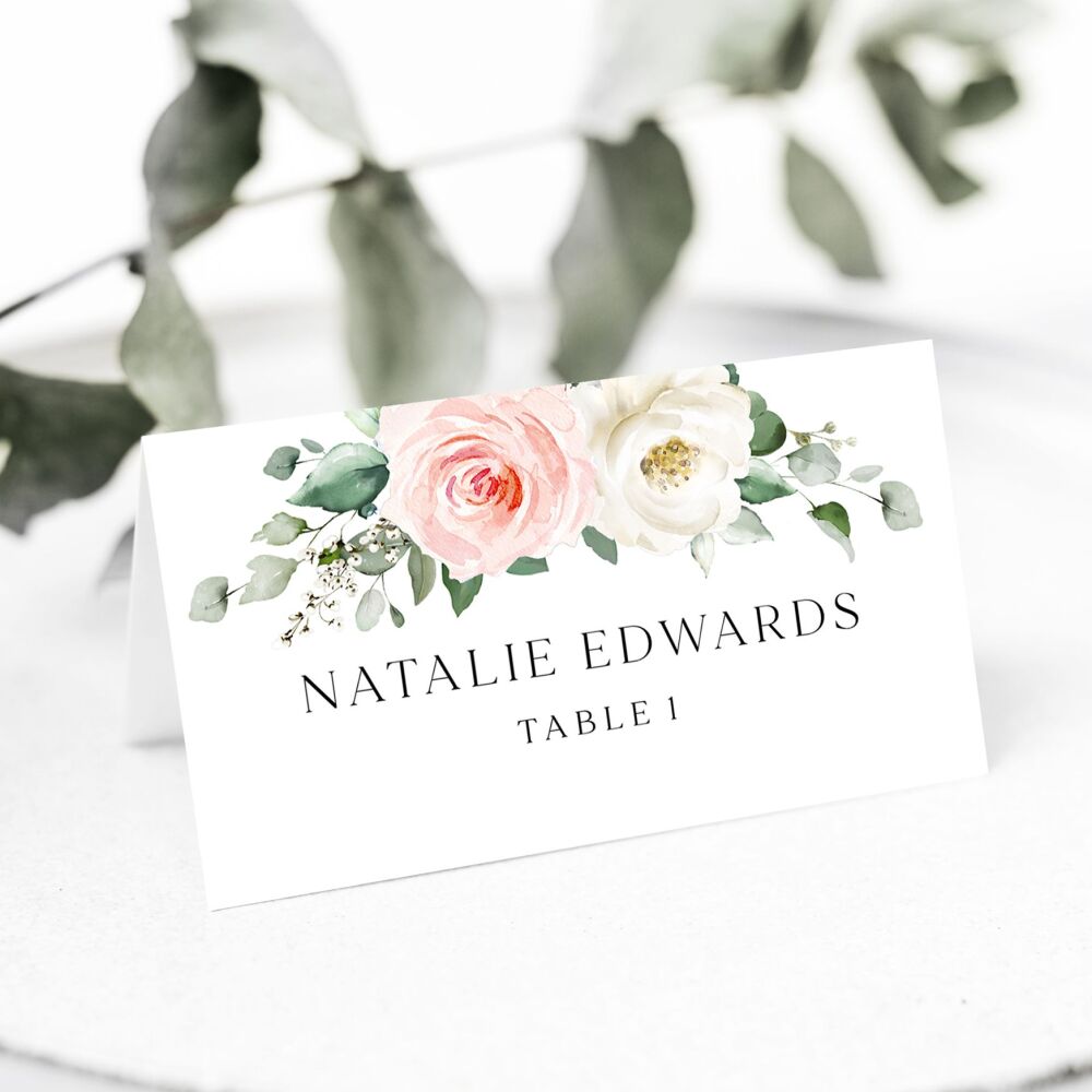 Blush Roses Place Name Card