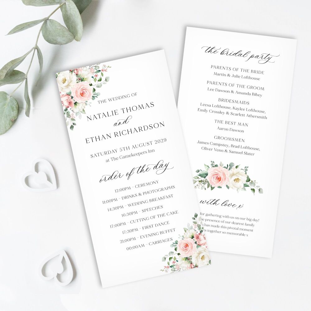 Blush Roses Order of Service Card