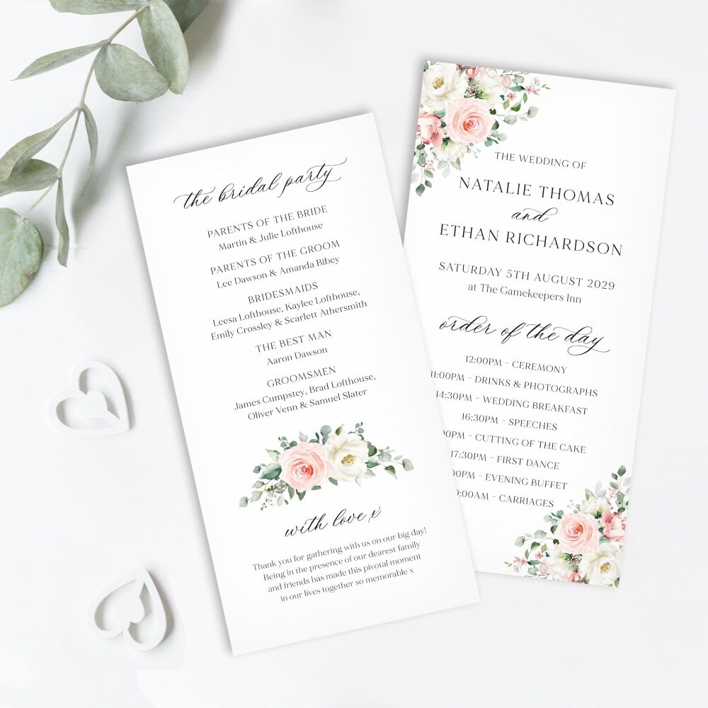 Blush Roses Order of Service Card