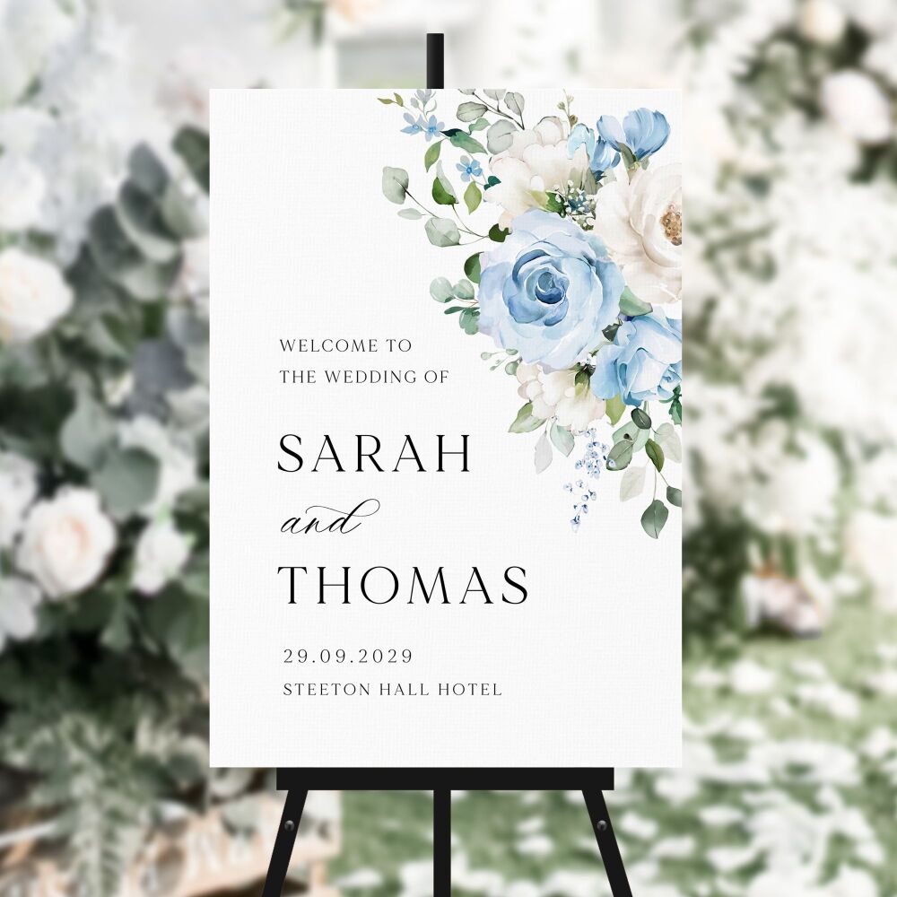 Blue Roses Welcome Sign