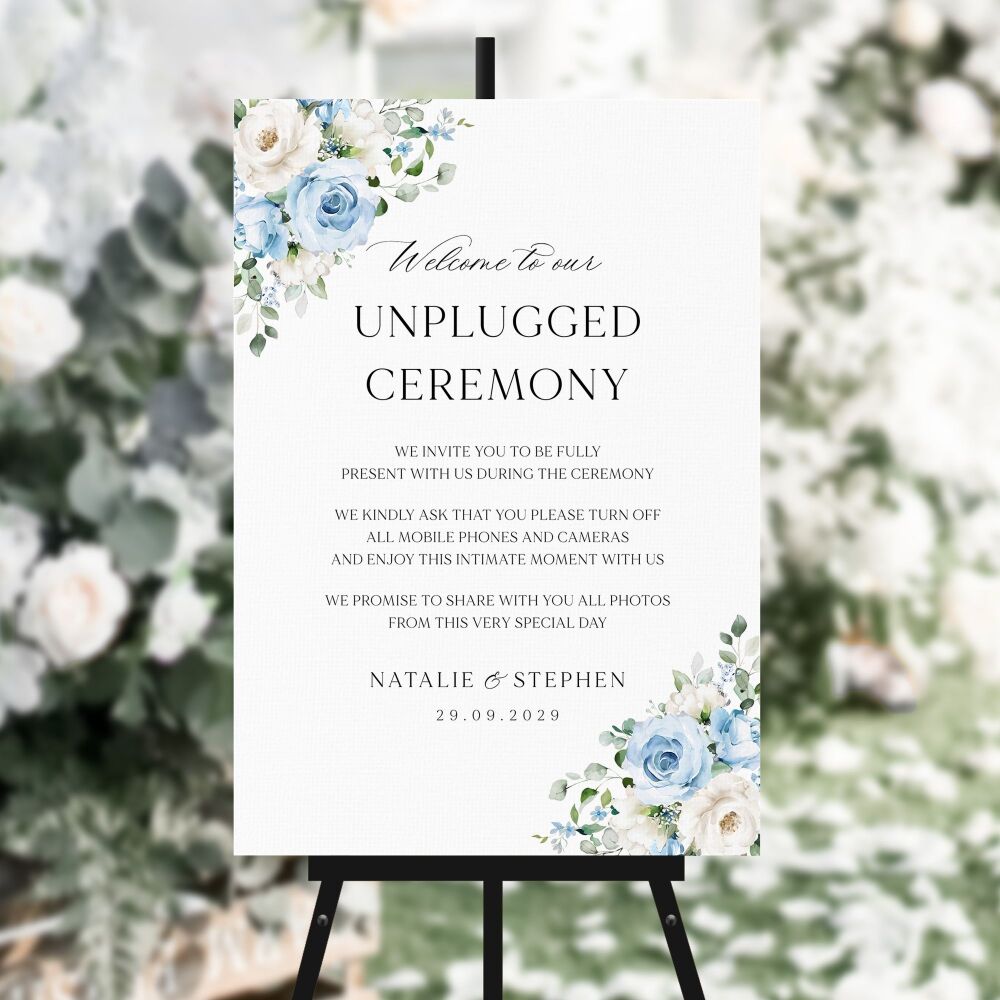 Blue Roses Unplugged Ceremony Sign