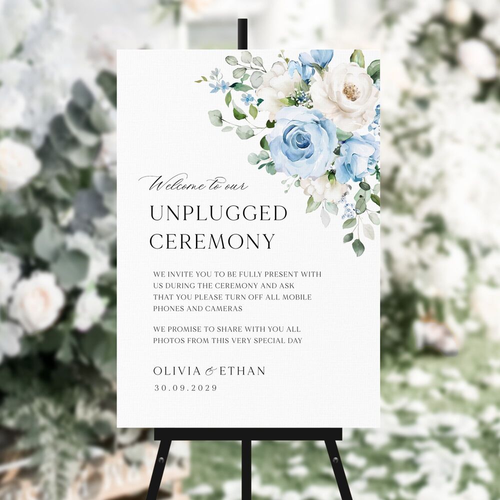 Blue Roses Unplugged Ceremony Sign