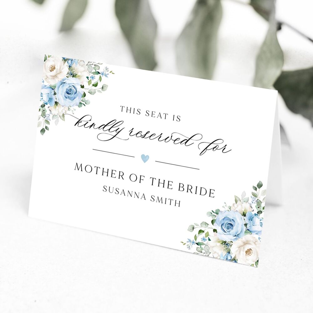 Blue Roses Reserved Seat Card