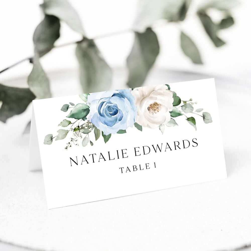 Blue Roses Place Name Card