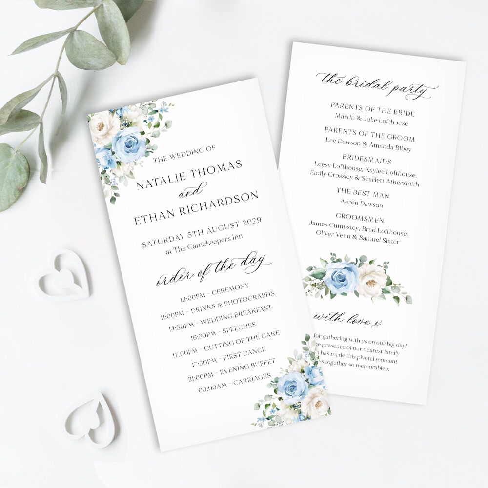 Blue Roses Order of Service Card