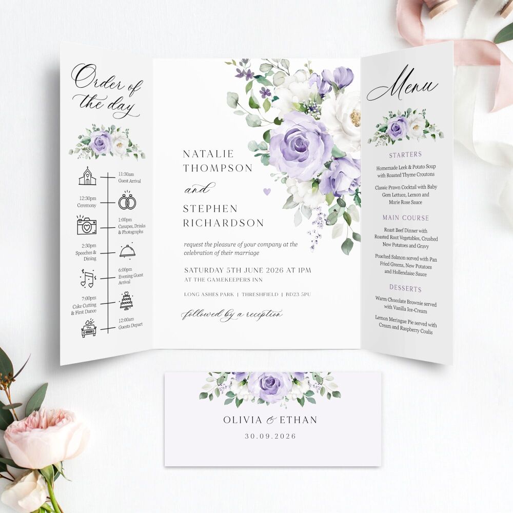 Lilac Roses Wedding Invitation Sample