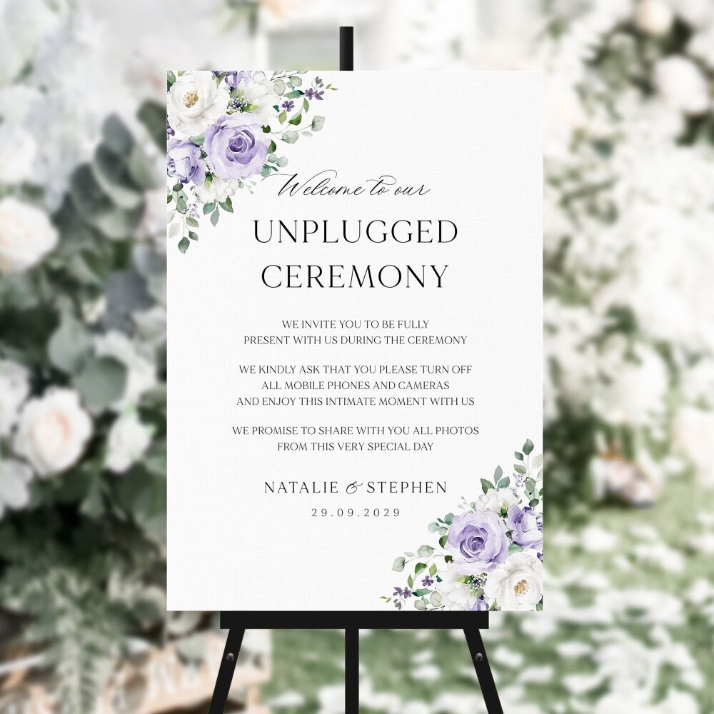 Lilac Roses Unplugged Ceremony Sign