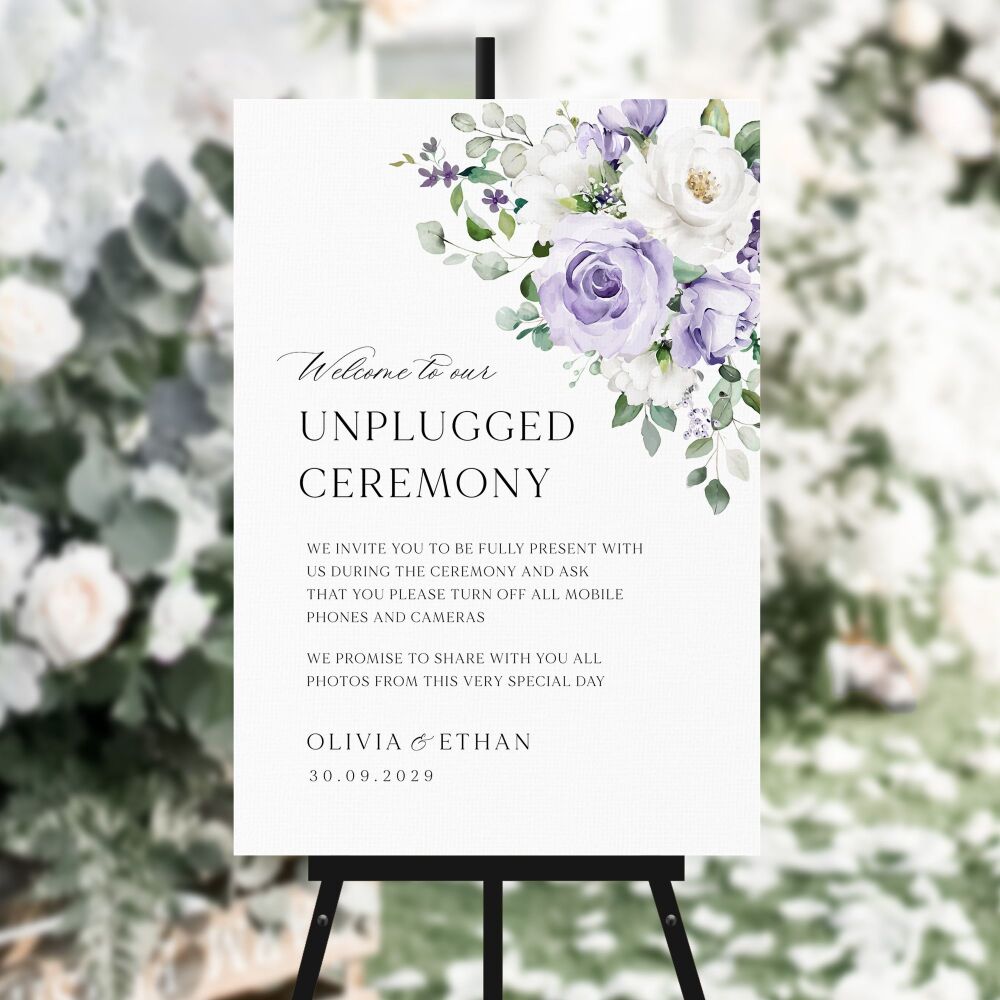 Lilac Roses Unplugged Ceremony Sign