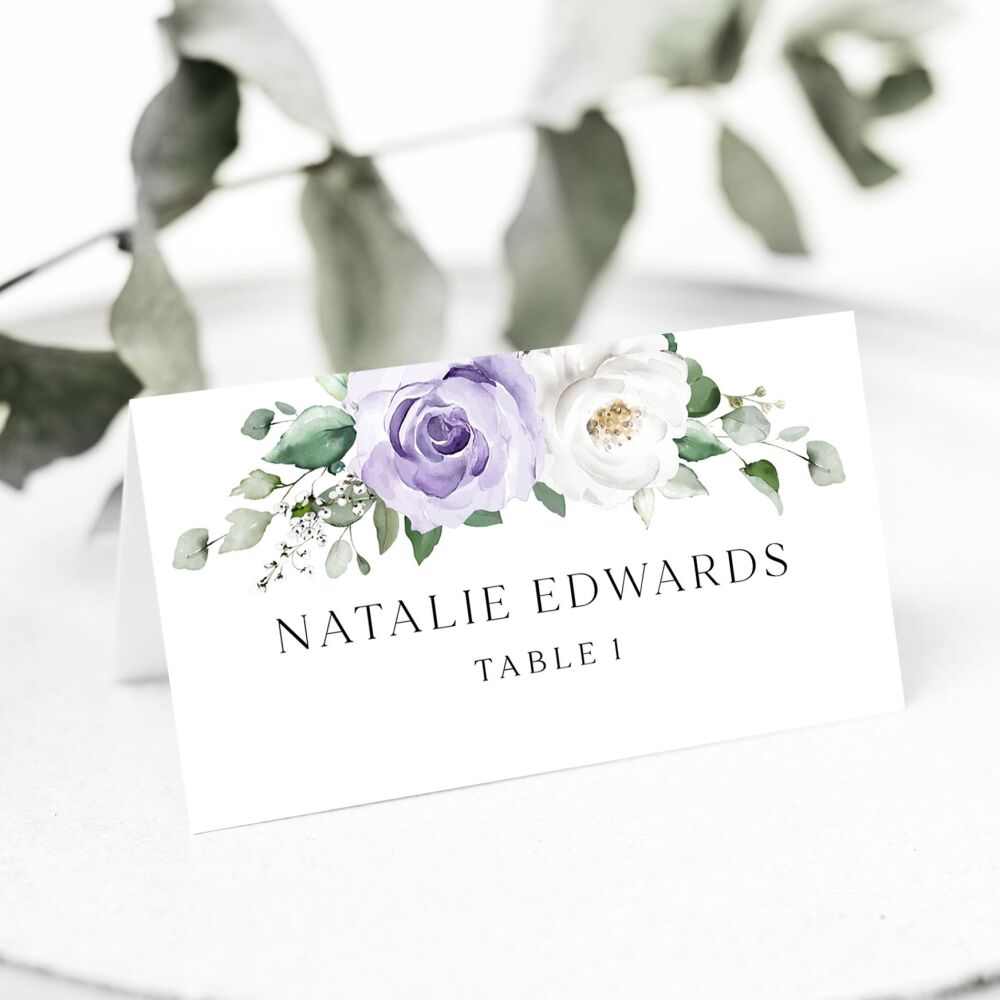 Lilac Roses Place Name Card