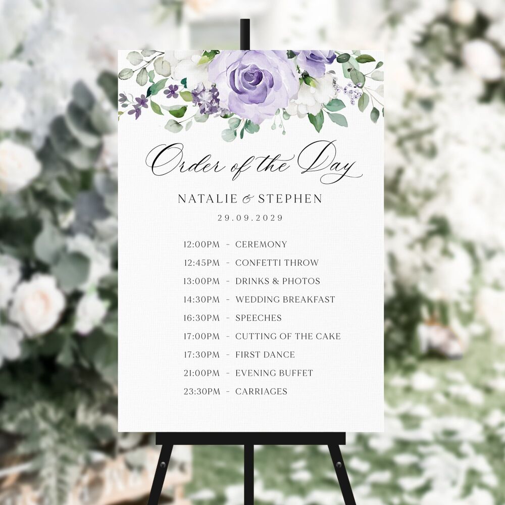 Lilac Roses Order of the Day Sign