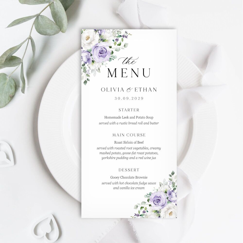 Lilac Roses Menu