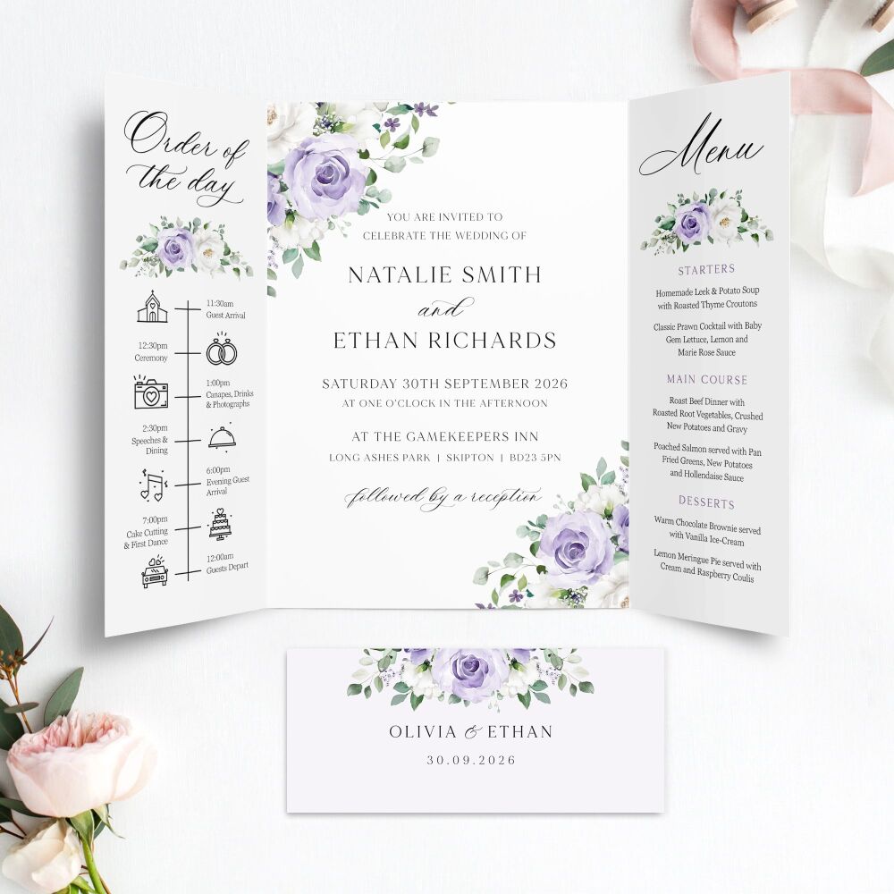 Lilac Roses Wedding Invitation Sample