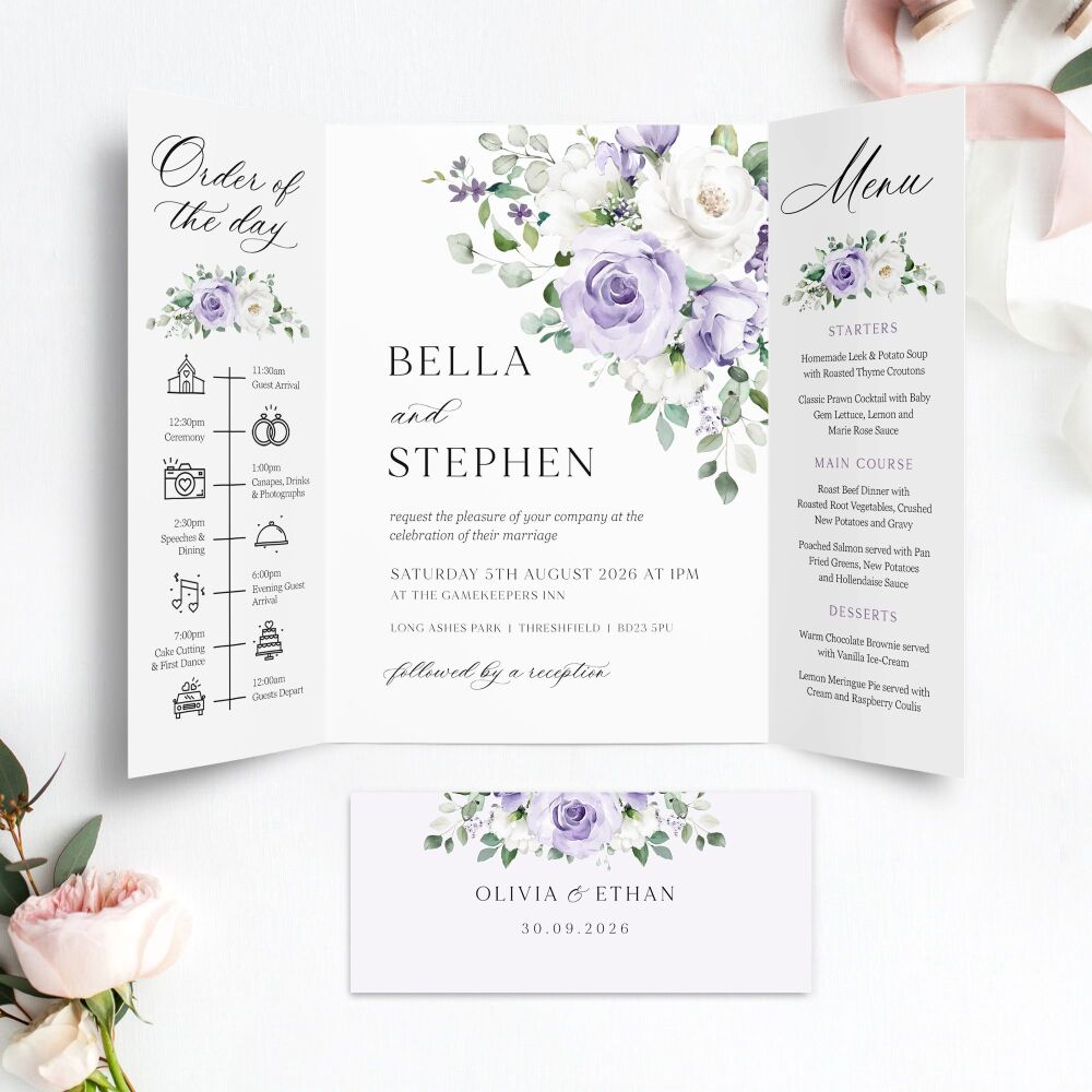 Lilac Roses Wedding Invitation Sample
