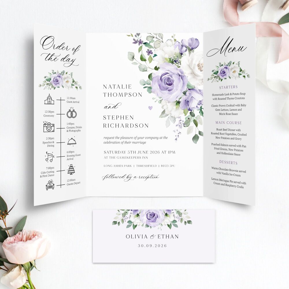 Lilac Roses Wedding Invitation Sample