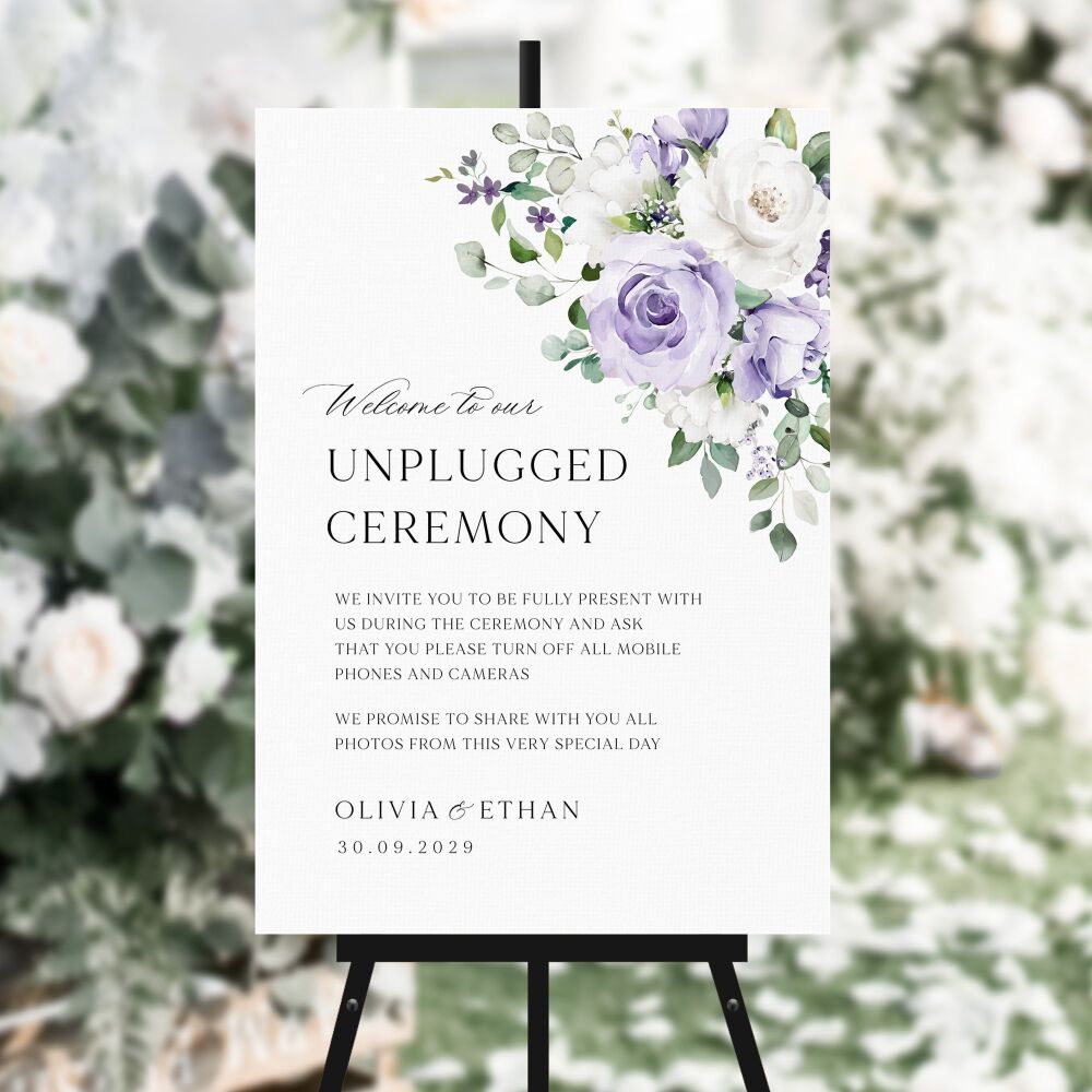Lilac Roses Unplugged Ceremony Sign
