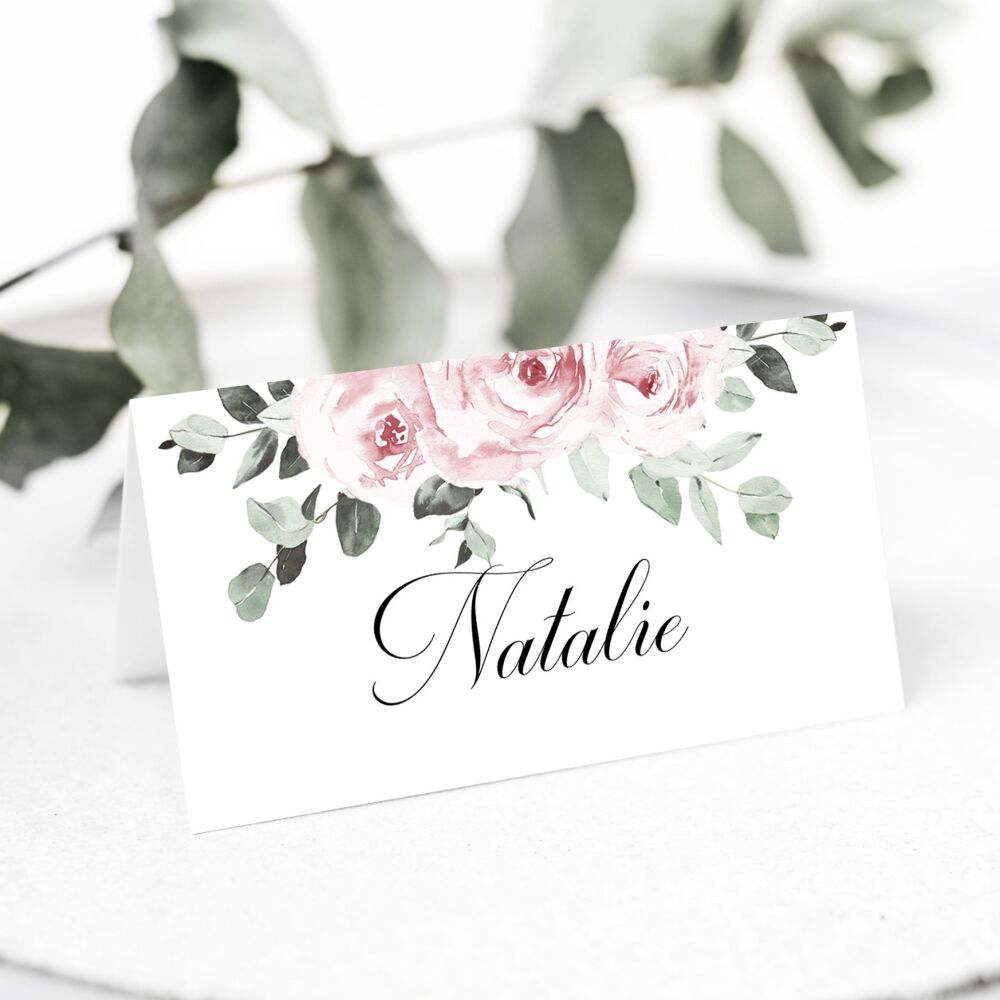 Baby Pink Floral Place Name Card
