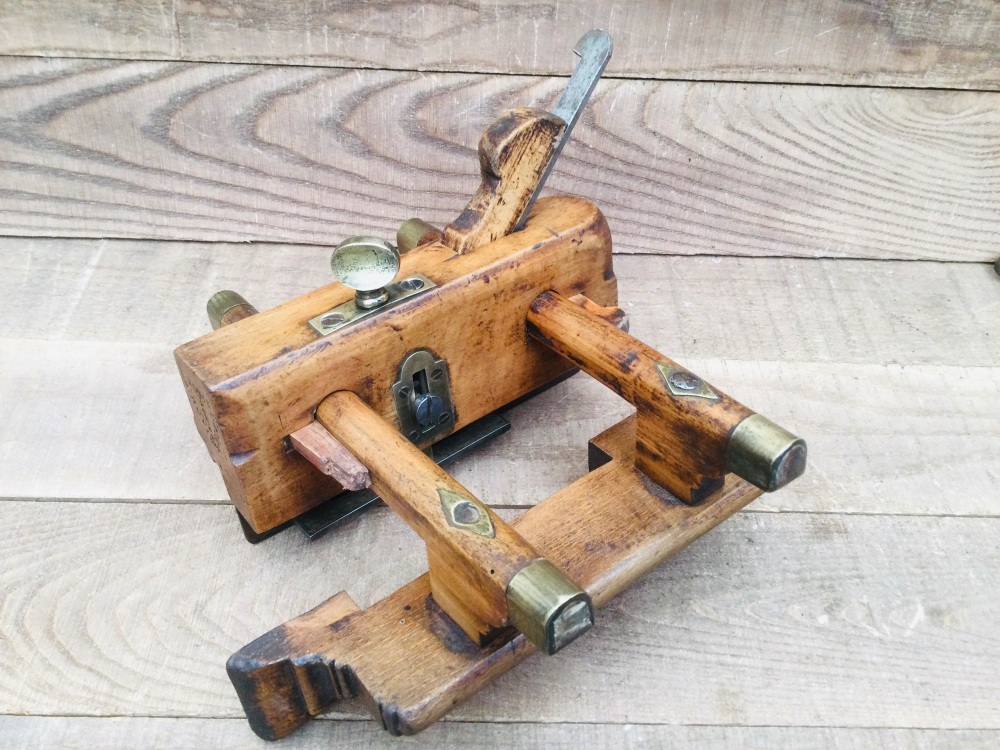 Vintage Brass Fitted Beech Plough Plane