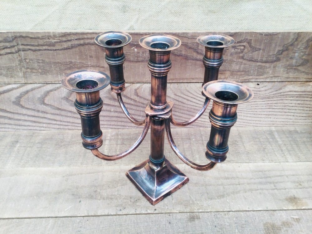 Vintage Arts & Crafts Style Copper Candelabra 5 Arm