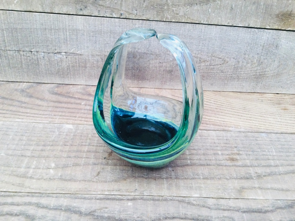 Vintage Art Glass Blue & Green Sculptured Glass Bowl Ornament