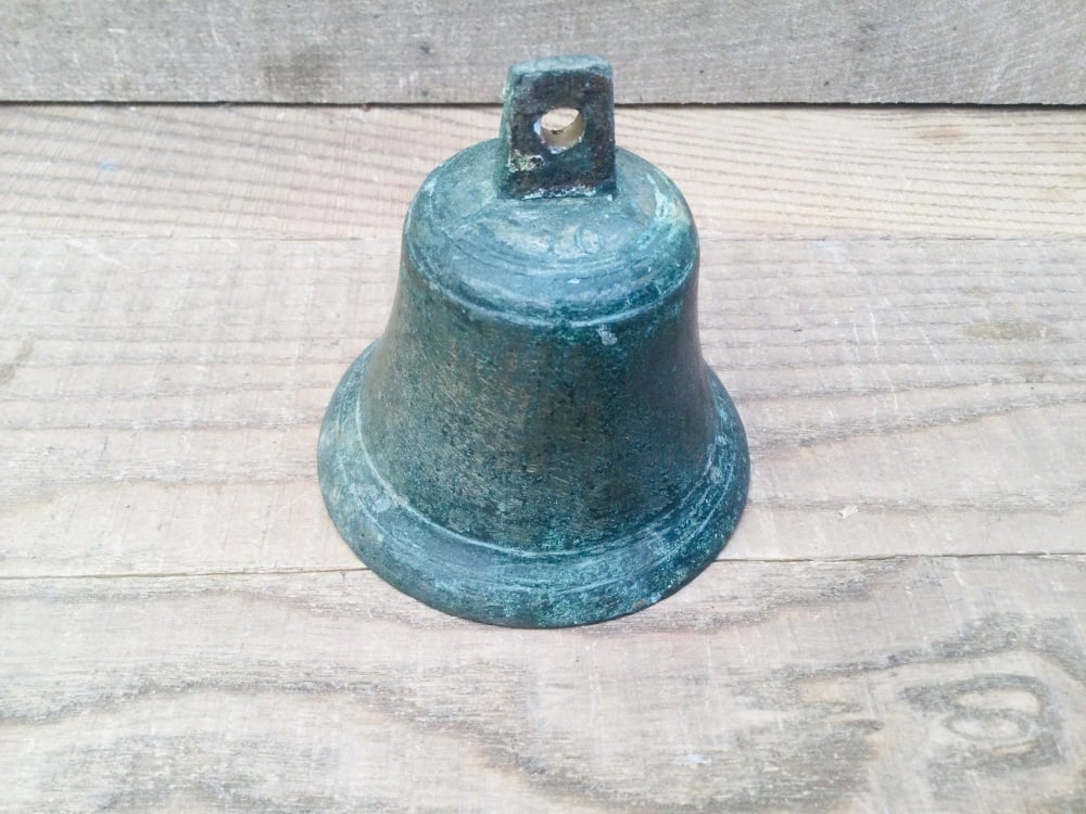 Antique Verdigris Brass Servant Shop Door Bell 8.5cm High Nice Tone