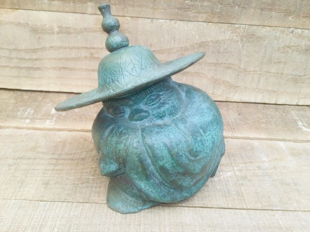 Vintage Chinese Bronze Figure Of A Crouching Man In A Hat