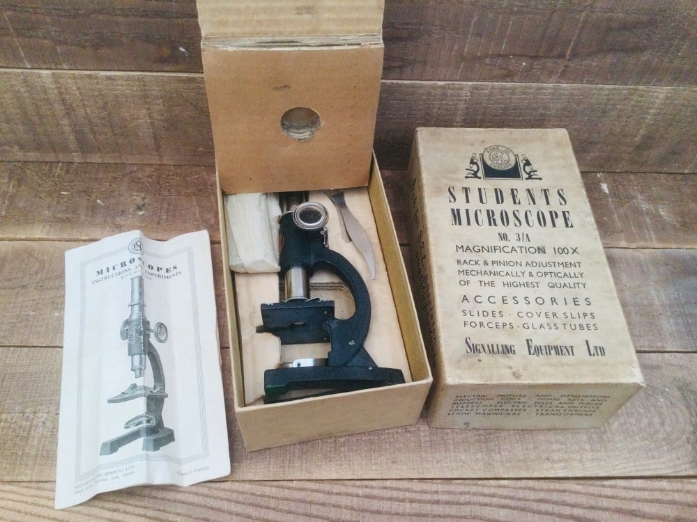 Vintage SEL Students Microscope No. 3/A 100 X Original Box Documentation/Slides