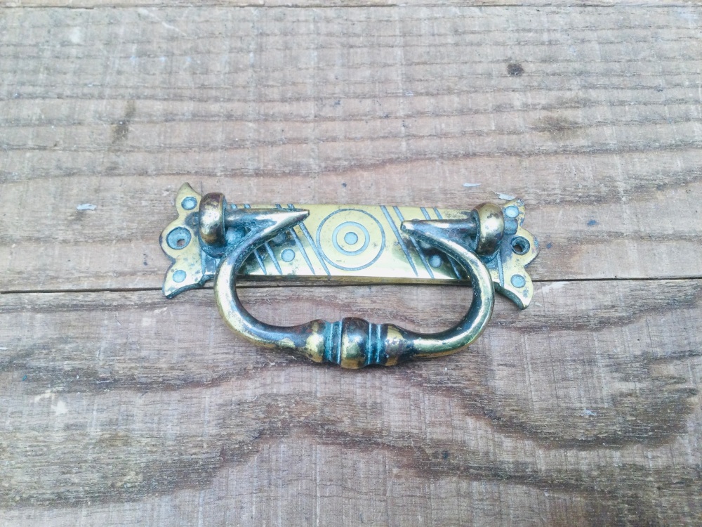 Antique 4” Ornate Brass Cabinet Draw Door Handle