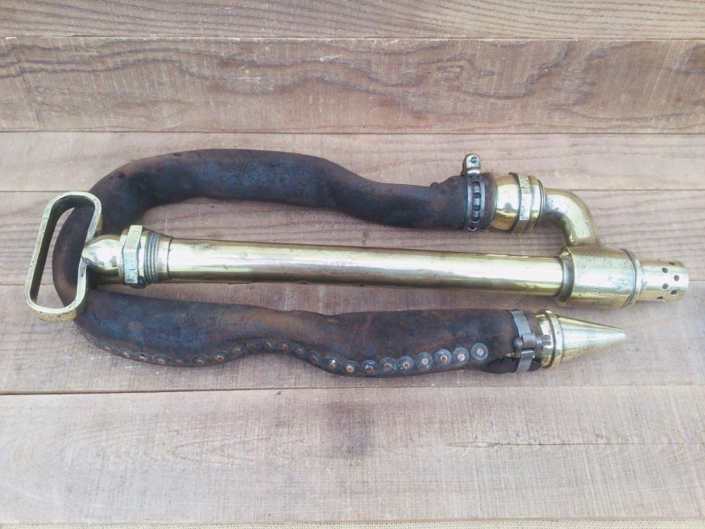 Vintage Brass Water Pump & Original Leather Hose