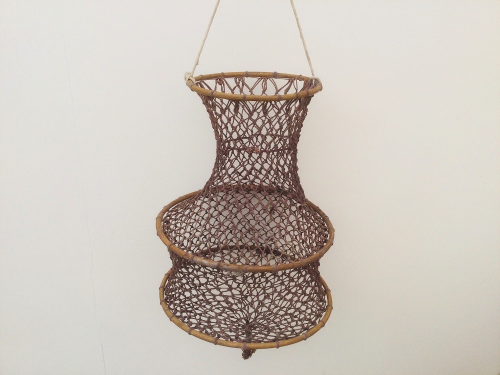 Vintage French Cane Ring Knotted Fishing Keep Net Live Bait Net