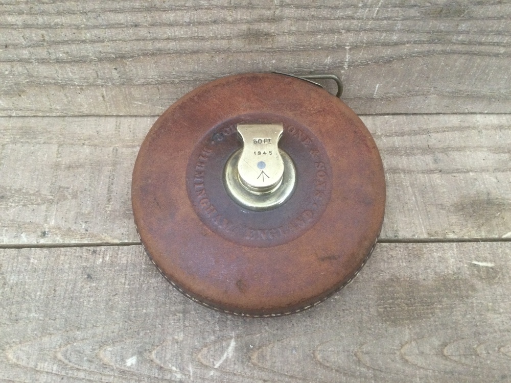 John Rabone & Sons Military 1945 Leather & Brass Cased 50ft Ground Tape