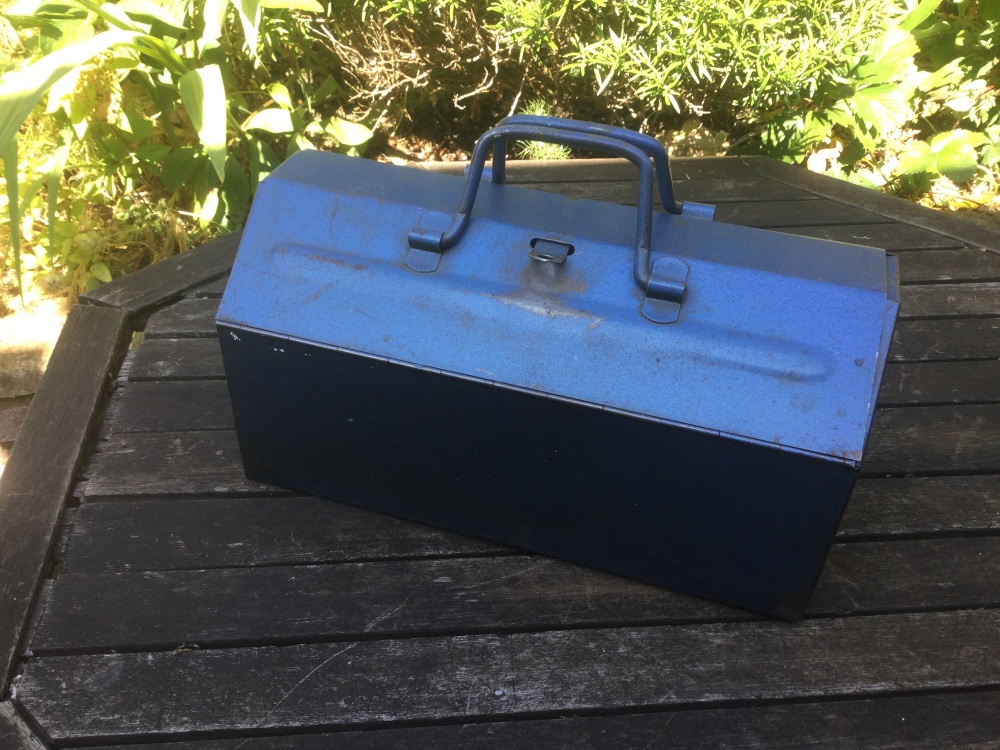 Vintage Blue Metal Toolbox & Removable Internal Tray
