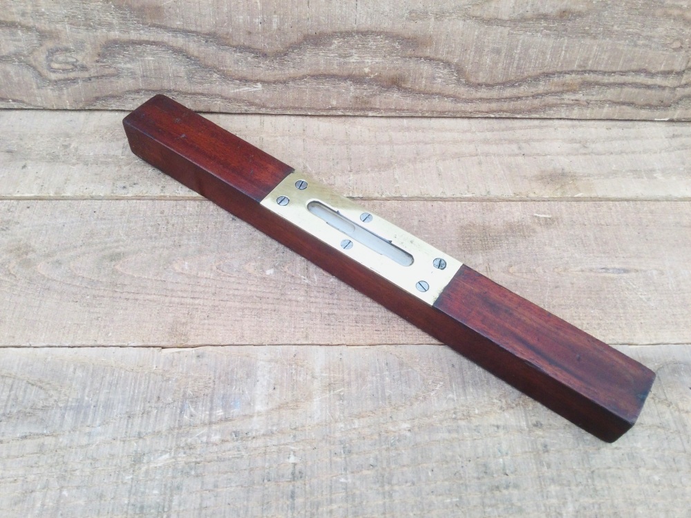 Vintage 12” Mahogany & Brass Plated Clear Bubble Spirit Level