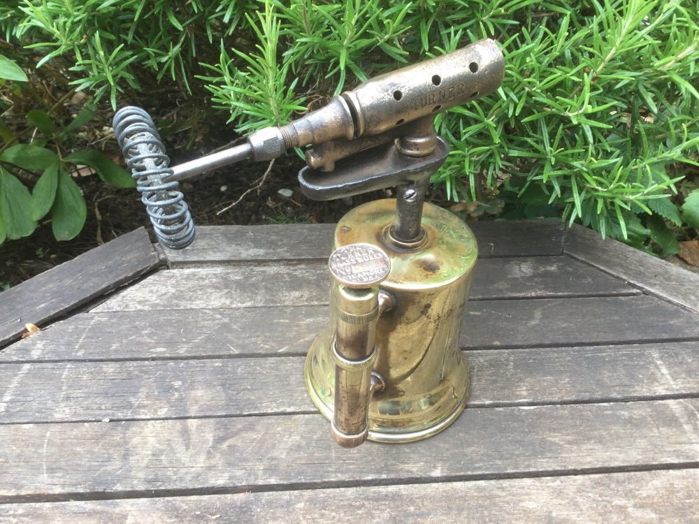 Antique 1917 Turner Brass Works HOT BLAST Blow Torch, Sycamore IL, USA