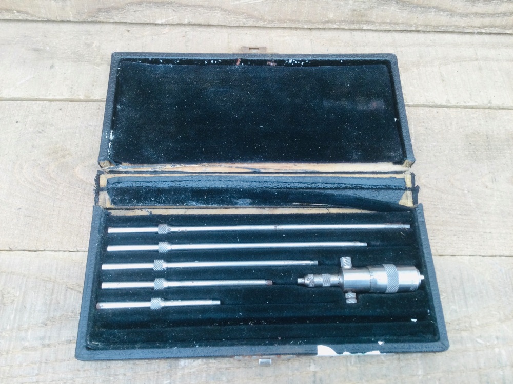 Vintage L.S. Starrett Inside Micrometer Set 3”- 8" Set 5 Rods Made In USA