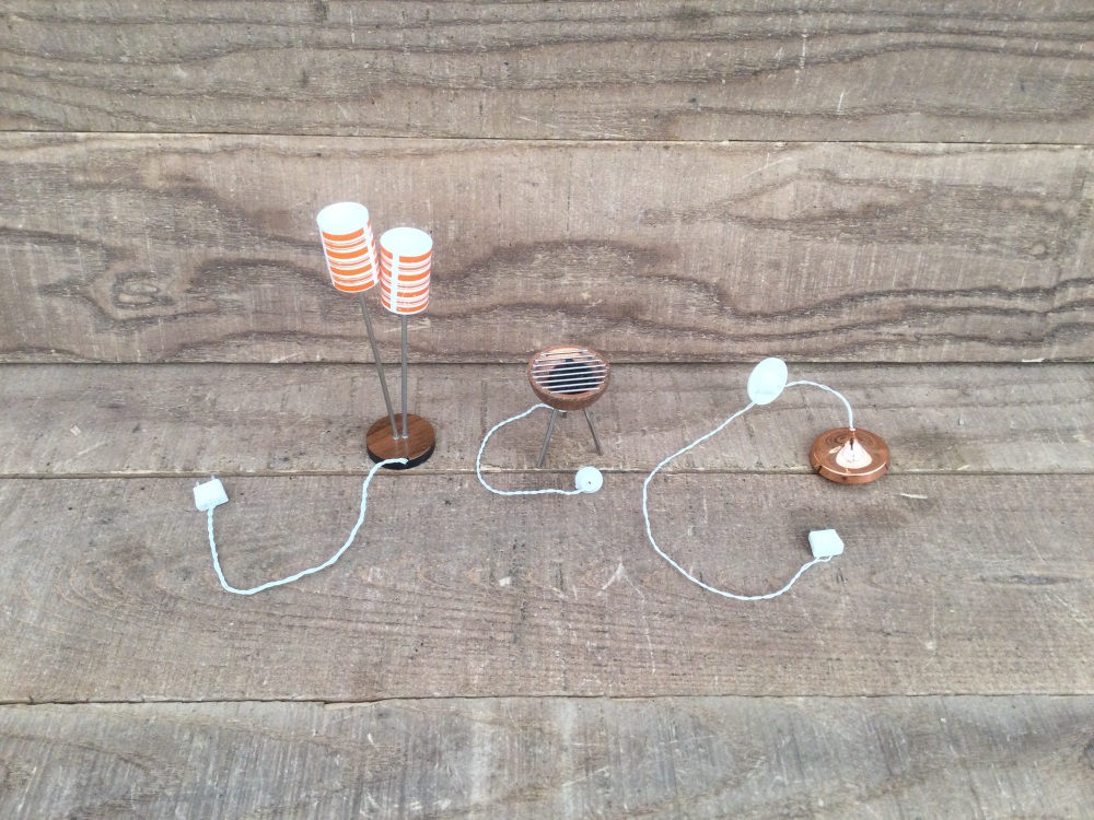 Vintage Lundby Sweden Dolls House Floor Lamp, Ceiling Light, BBQ 1:12