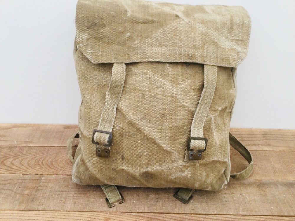 BATA 1943 Military Issue Khaki Canvas Back Pack WW2 Field Gear Broad Arrow Mark
