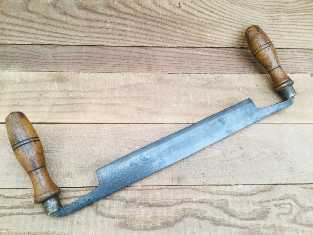 Vintage 10” Drawknife Brass Fitted Ash Handles