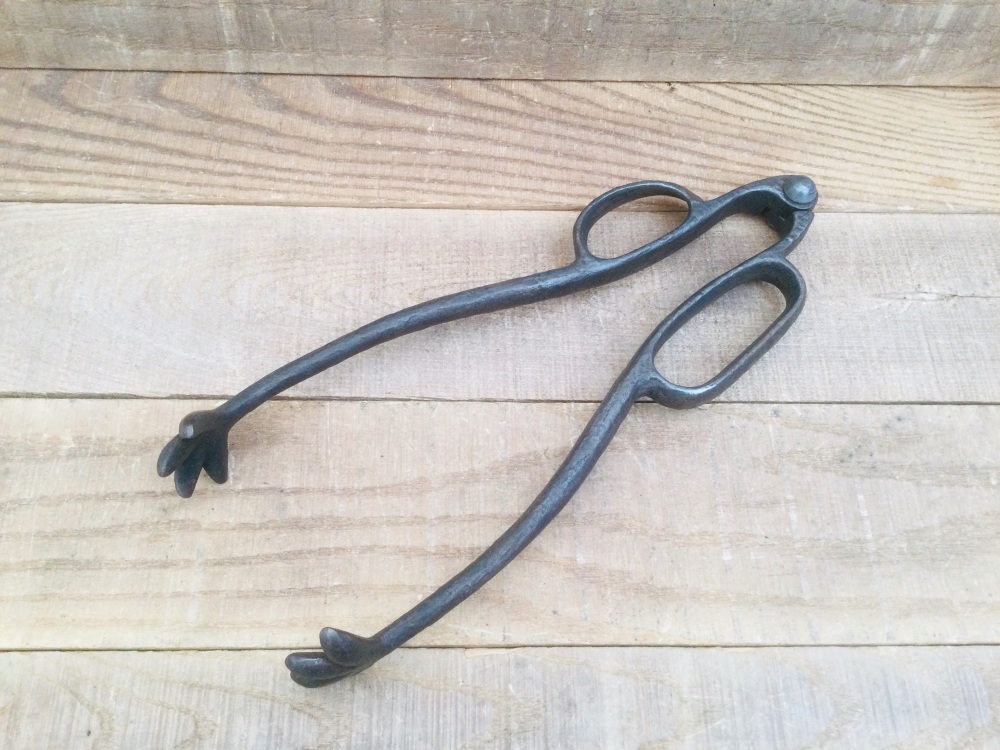 Vintage Hand Forged Wrought Iron Tongs