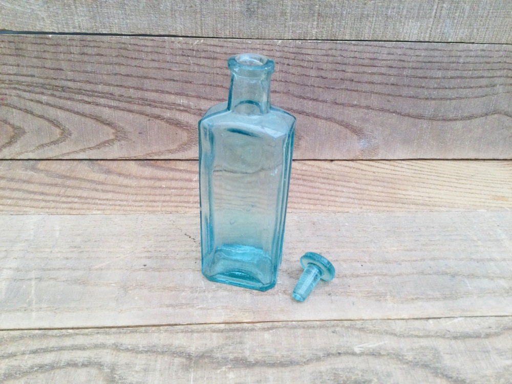 Vintage Aqua Glass Chemists Bottle & Stopper