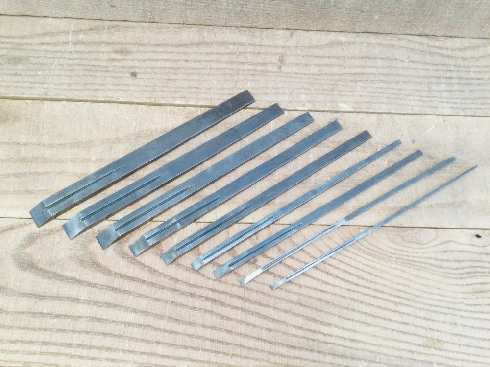 Vintage Set of 9 Wooden Plough Plane Irons