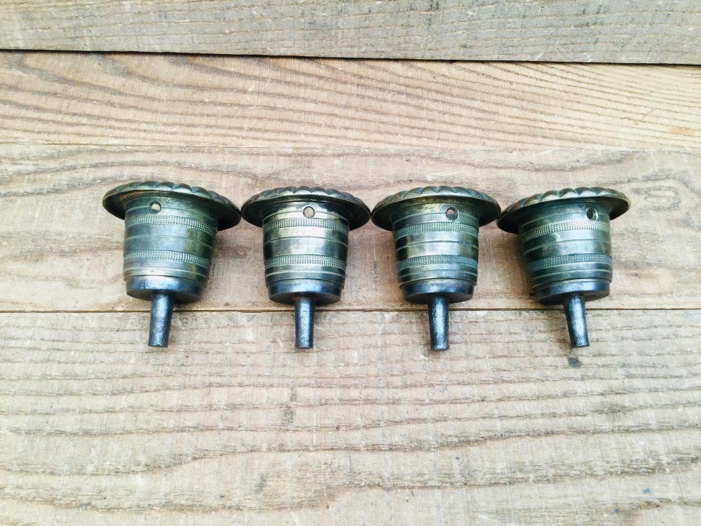 Set Of Four Antique Vintage Thick Cast Brass Candle Holder Cups Chandelier Parts