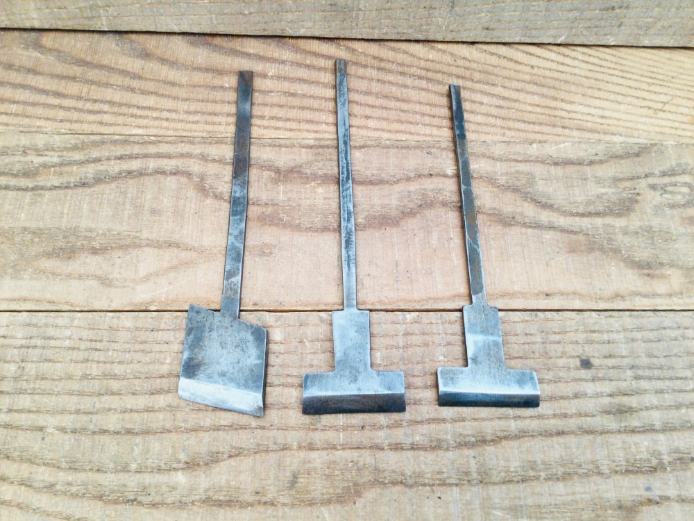 Three Vintage Wooden Rebate Plane Irons - Skew 1.1/2&rdquo; - Straight 1.3/4&rdquo;