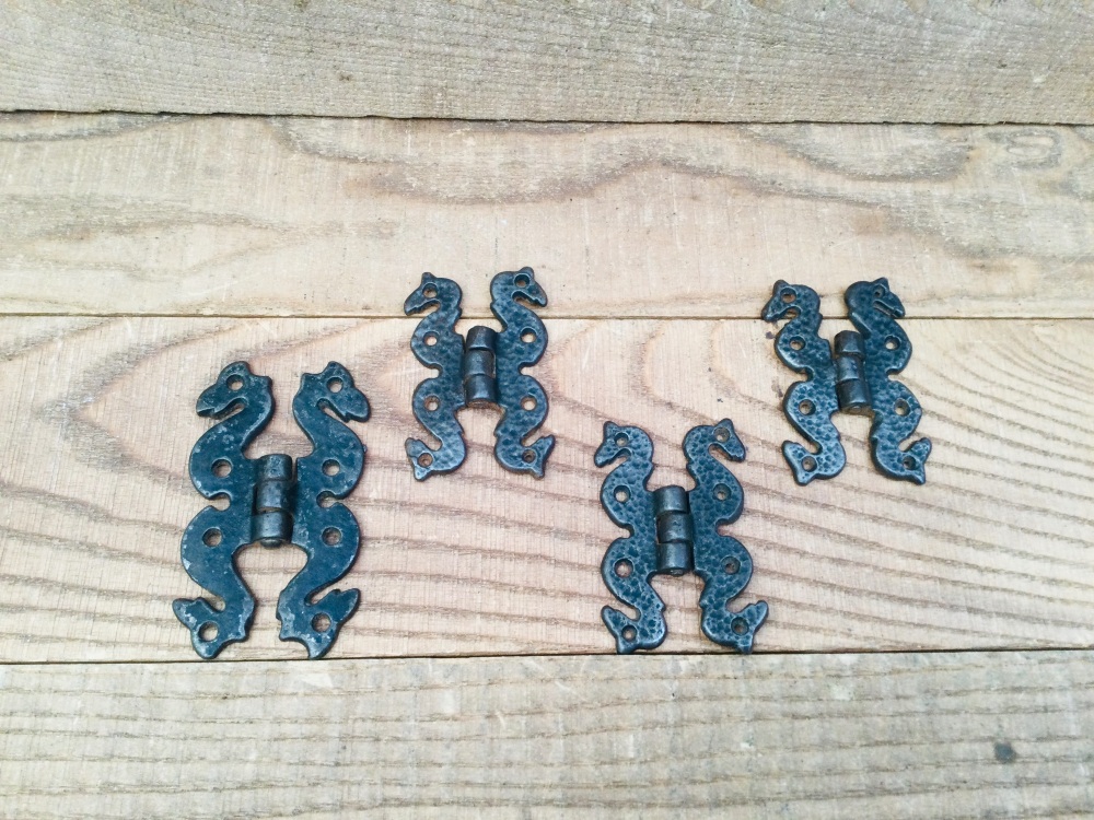 Vintage Cast Iron Seahorse Styled Ornate Cabinet Furniture Hinges