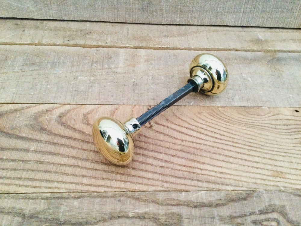 Vintage Reclaimed Round 50mm Brass Door Knob Handles & Mortice Lock Bar