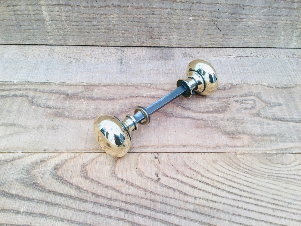 Vintage Reclaimed Round 44mm Brass Door Knob Handles & Mortice Lock Bar