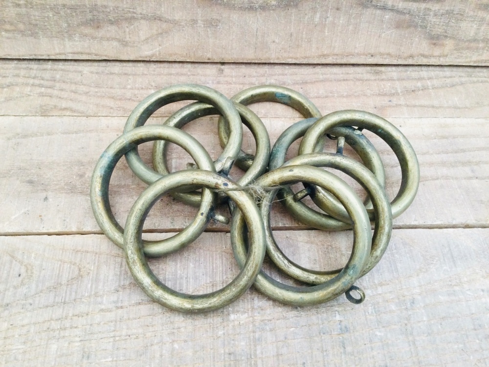 9 Vintage Large Reclaimed Brass  Round Curtain Rings