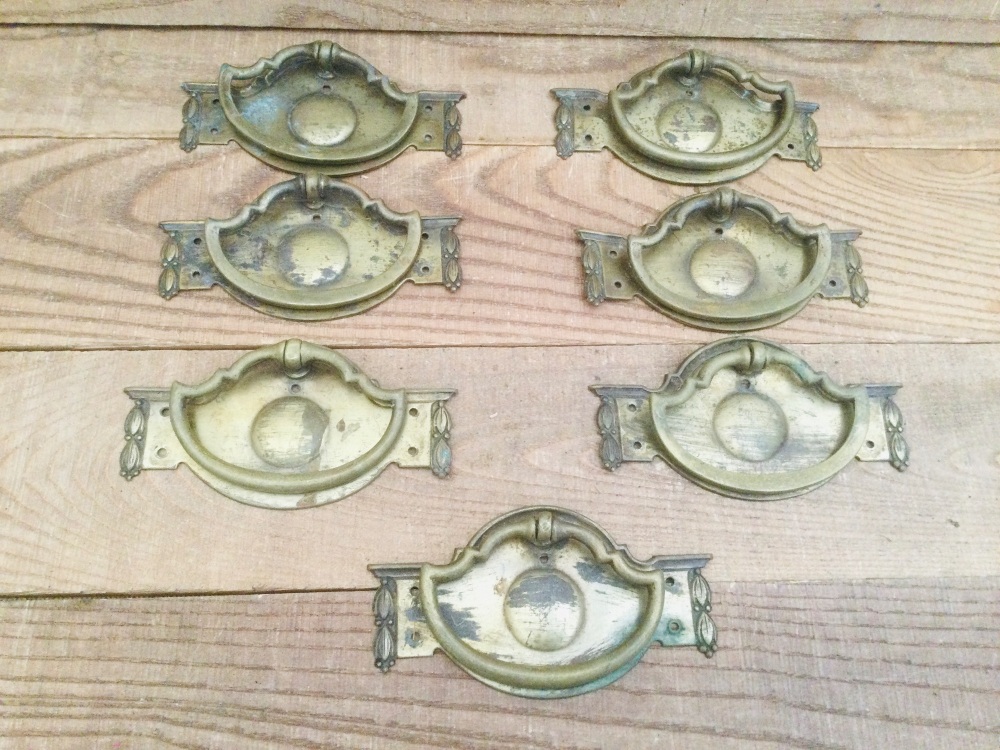 Antique Seven Brass Chest Of Drawer Handles Reg Design Number 552640 - 1910