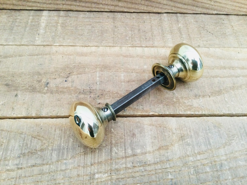 Vintage Reclaimed Round 45mm Brass Door Knob Handles & Mortice Lock Bar