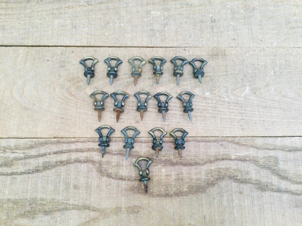 Vintage Reclaimed Small Brass Cabinet Door Drawer Pull Handles x 16